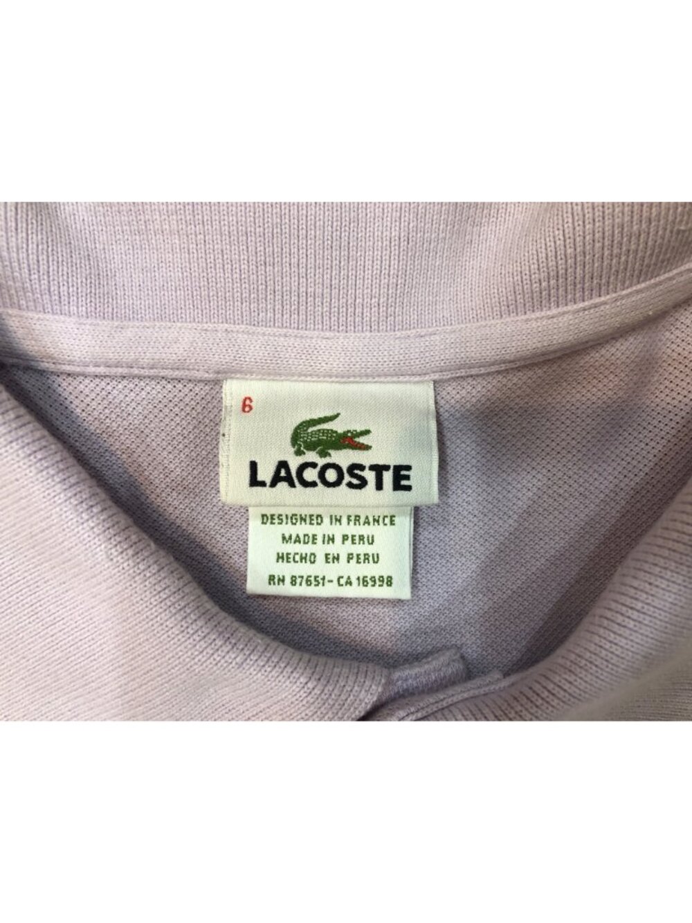 Lacoste Cotton Classic Fit Short Sleeve Lavender Polo Preppy Minimalist Sz 6(XL) - Picture 4 of 8